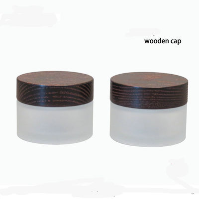 tarro cosmético de cristal del hombro oblicuo de 15g 30g 50g con crema de madera de la tapa de Brown