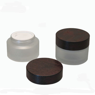 tarro cosmético de cristal del hombro oblicuo de 15g 30g 50g con crema de madera de la tapa de Brown