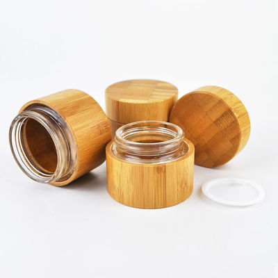Tarro cosmético del envase de bambú natural de madera de la botella redonda que empaqueta el vidrio interno
