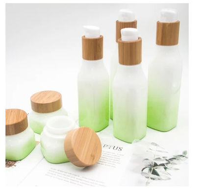 Envase cosmético de la loción de la pendiente de OPAL Glass Bottle With Wood del casquillo verde de la tapa
