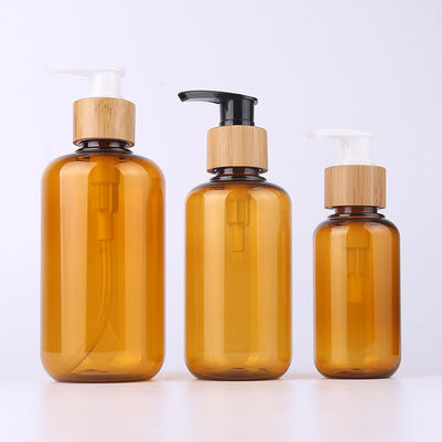 Amber Glass Bamboo Cosmetic Bottle con el rociador de madera de la loción del grabado del casquillo