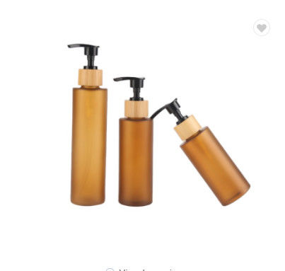 Amber Frosted Shampoo Glass Bottle 100ml 150ml 200ml con la bomba de bambú de la loción