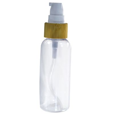 Botella plástica vendedora caliente de la bomba de la loción del ANIMAL DOMÉSTICO claro natural con el casquillo de bambú 200ml
