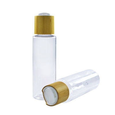 Botella plástica vendedora caliente de la bomba de la loción del ANIMAL DOMÉSTICO claro natural con el casquillo de bambú 200ml