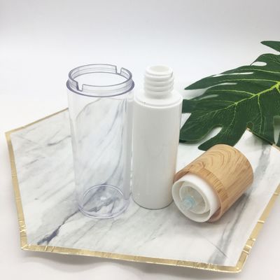 Botella cosmética privada de aire de bambú rotatoria dual blanca de la loción de la bomba de vacío de la venta caliente