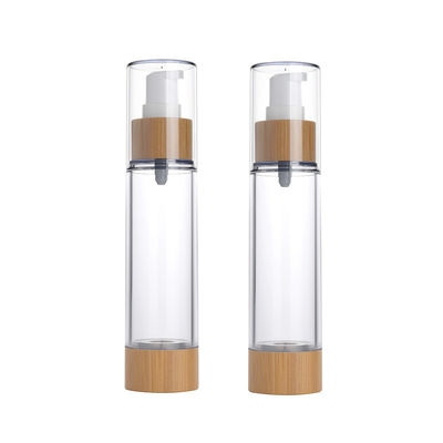 botella privada de aire plástica de la bomba de la botella 30ml 50ml de la loción de la bomba de vacío con la tapa de bambú