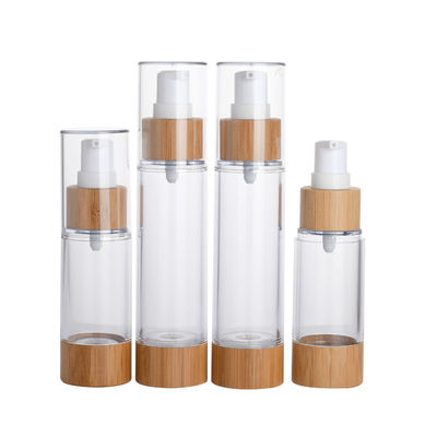 botella privada de aire plástica de la bomba de la botella 30ml 50ml de la loción de la bomba de vacío con la tapa de bambú