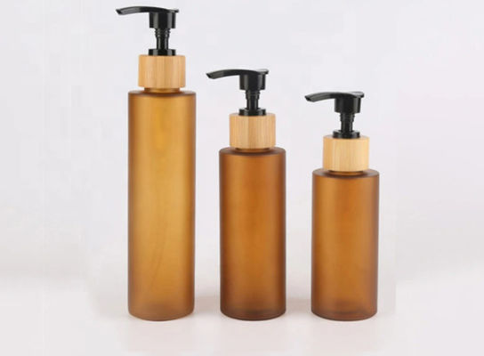 Amber Frosted Shampoo Glass Bottle 100ml 150ml 200ml con la bomba de bambú de la loción