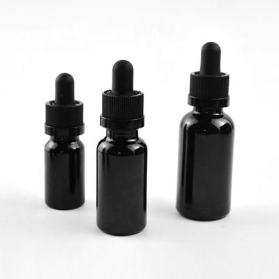 Botella de cristal de Matte Frosted Black Essential Oil con la botella del casquillo del dropper del CR
