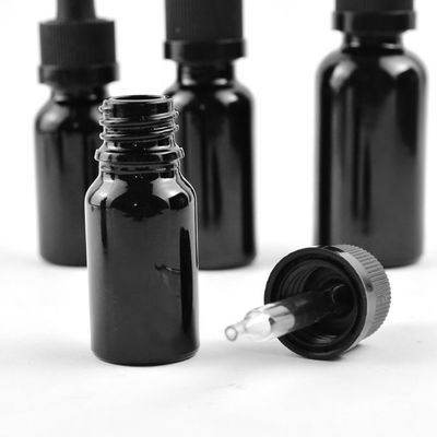 Botella de cristal de Matte Frosted Black Essential Oil con la botella del casquillo del dropper del CR