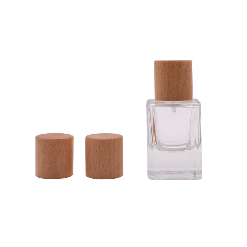 Vidrio vacío de madera de la cápsula de perfume de la tapa de la haya de la venta de la fábrica con la bomba del rociador